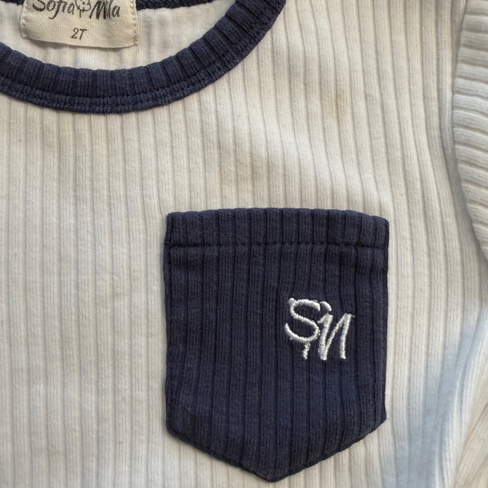 Kids White and Navy Ribbed Matching Set - Picture 7 of 7